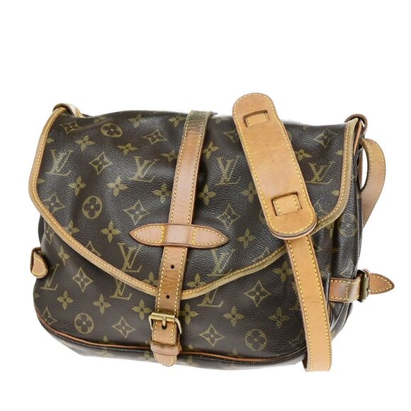 LOUIS VUITTON Logo Saumur 30 Shoulder Bag Monogram Leather Brown - Picture 1 of 16